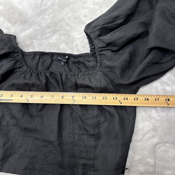 OLIVACEOUS Women’s Crop Top S Black Off Shoulder Balloon Sleeve Side Zip Boho - Picture 10 of 11